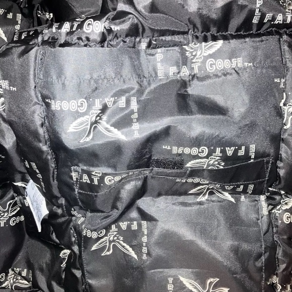 Triple FAT Y2K Goose Down Filled Puffer Jacket Coat Mid Length Sz L Navy vintage - Picture 4 of 11